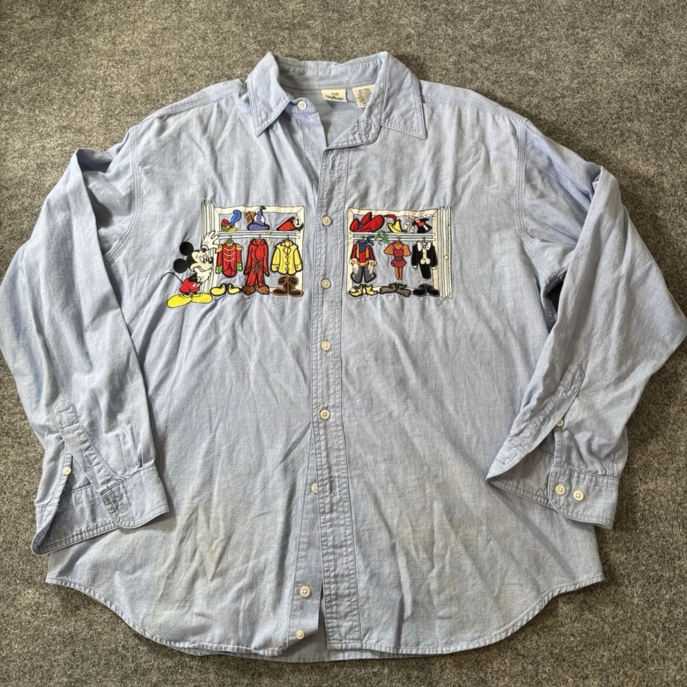 90s Vintage Disney Store Embroidered Mickey Wardrobe Button Up Shirt Large